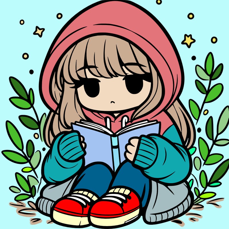 girl in oversized hoodie reading a book