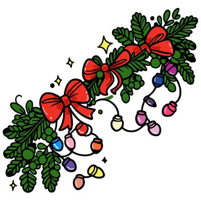 christmas garland: decorated with lights and ribbons..simple vector art