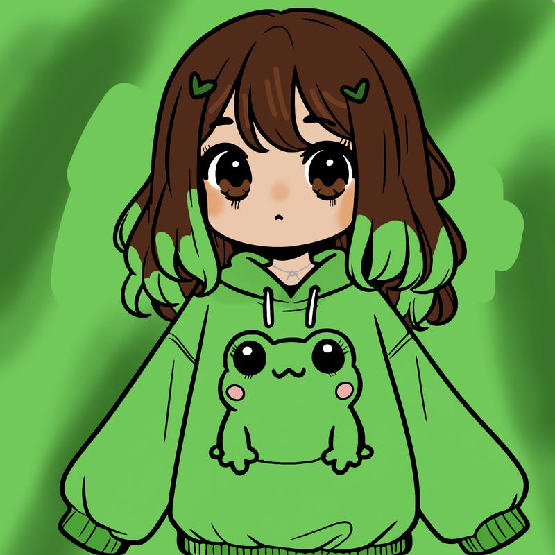 girl wearing frogging sweatshirt
