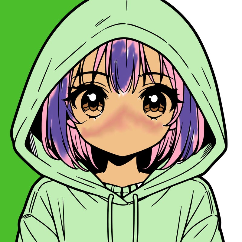 manga girl wearing oversized hoodie