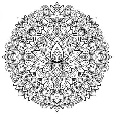 Dive into a mesmerizing world where ancient symbolism meets futuristic steam-powered artistry with this Steampunk Lotus Mandala coloring page. Discover intricate details and bring this unique fusion to life with your favorite colors.