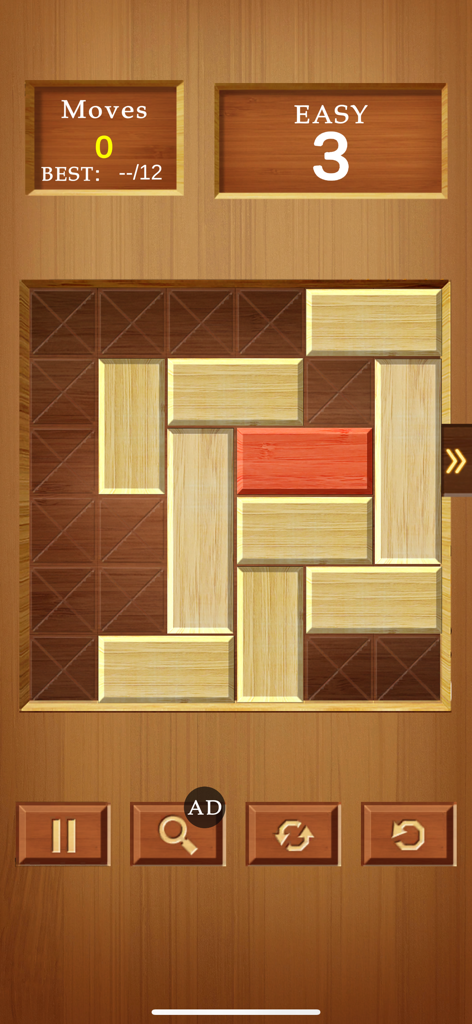 Block Escape : Unblock Sliding - A wooden sliding block puzzle level where a red block must reach the exit