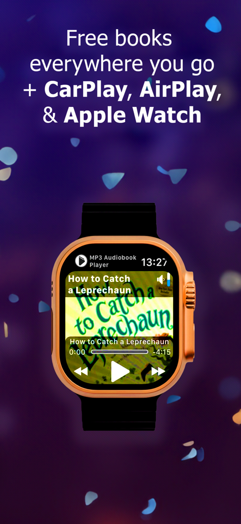 MP3 Audiobook Player - Interfaccia dell'applicazione Lettore Audiolibri MP3 visualizzata su uno schermo di Apple Watch