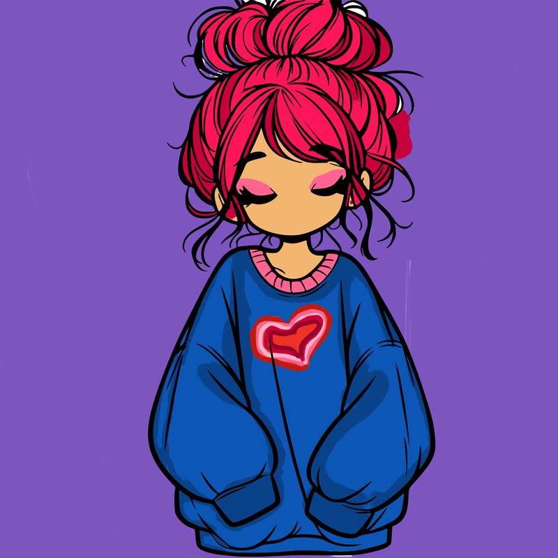girl with baggy sweatshirt and messy bun