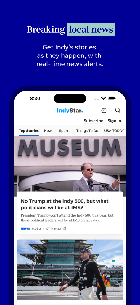 IndyStar: Indianapolis Star - The IndyStar app displaying breaking local news and headlines for Indianapolis residents