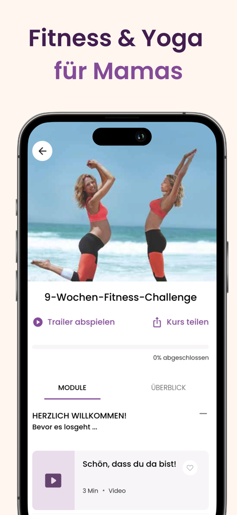 Mama: Stillen Rückbildung - Mama app interface showing fitness and yoga courses for postpartum recovery
