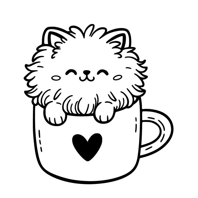 fluffy cat in a coffee mug