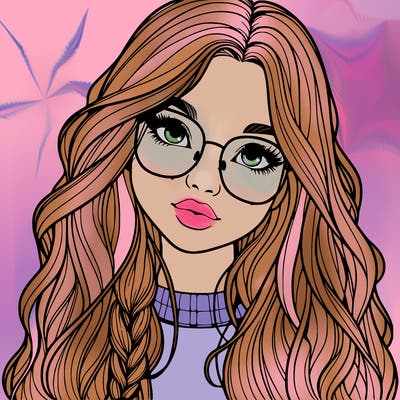 girl with long hair and freckles and glasses realistic
