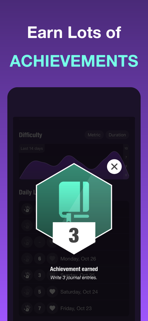 HarmLess: Self Harm Tracker - Badge di successo per aver scritto tre voci di diario nell'app HarmLess
