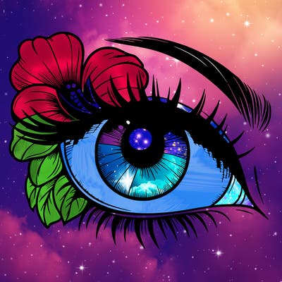 realistic eye with flower