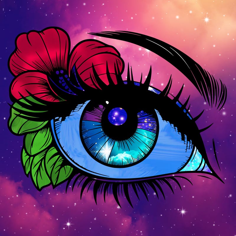 realistic eye with flower