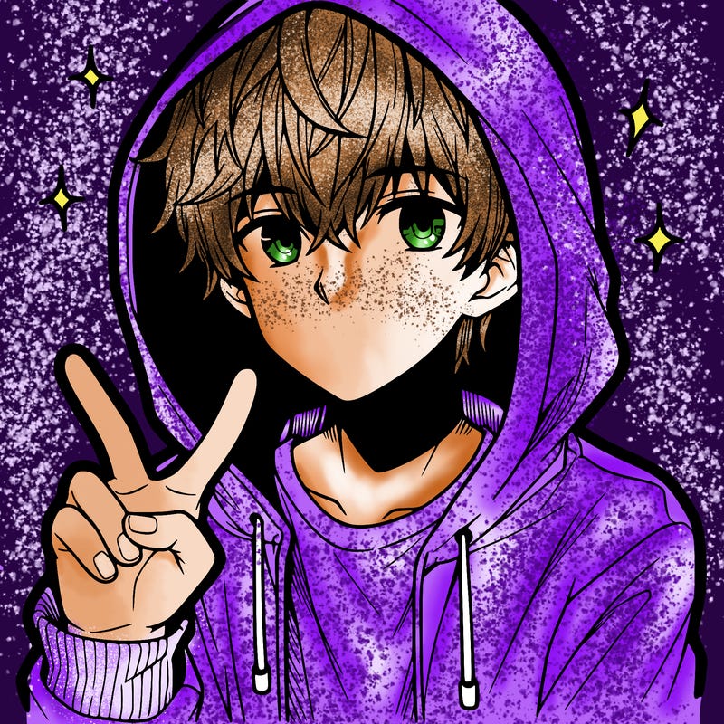 teenage manga boy in a hoodie, doing ✌
