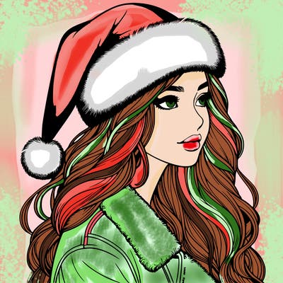 realistic girl in santa hat