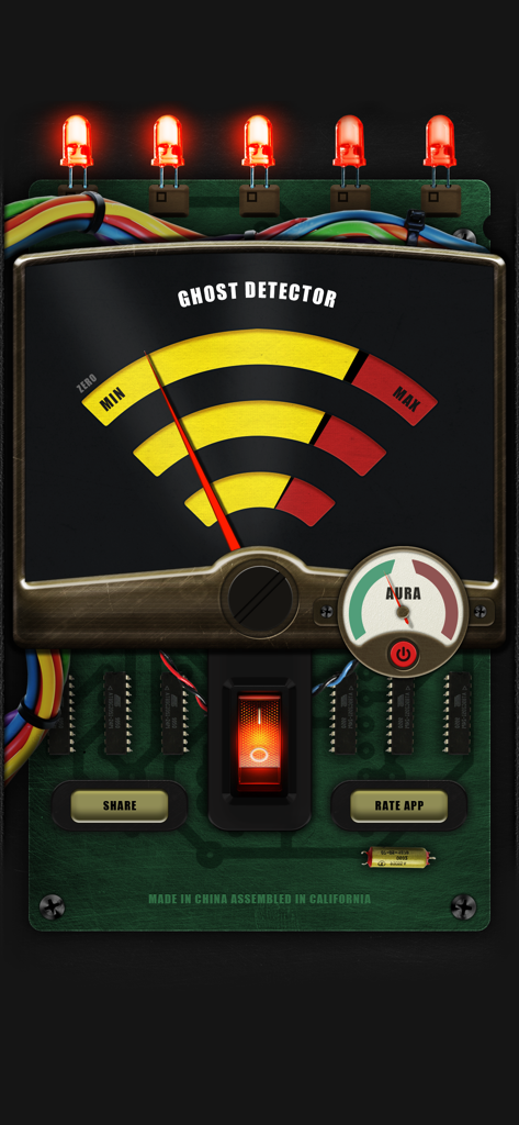 Ghost Detector - Haunted Radar - Interfaz de la aplicación de detección de fantasmas con un medidor de señal analógico y un indicador de aura