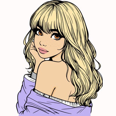 realistic girl with bangs looking over her shoulder