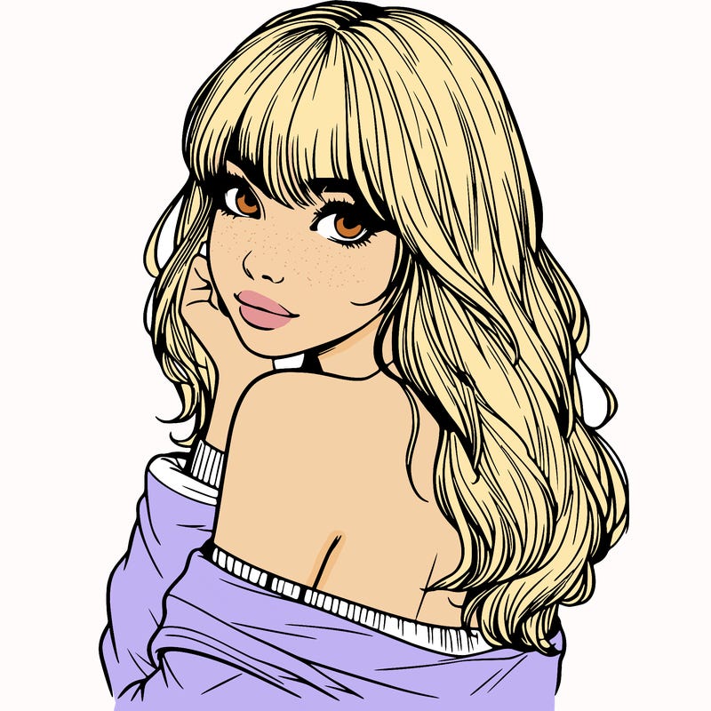 realistic girl with bangs looking over her shoulder