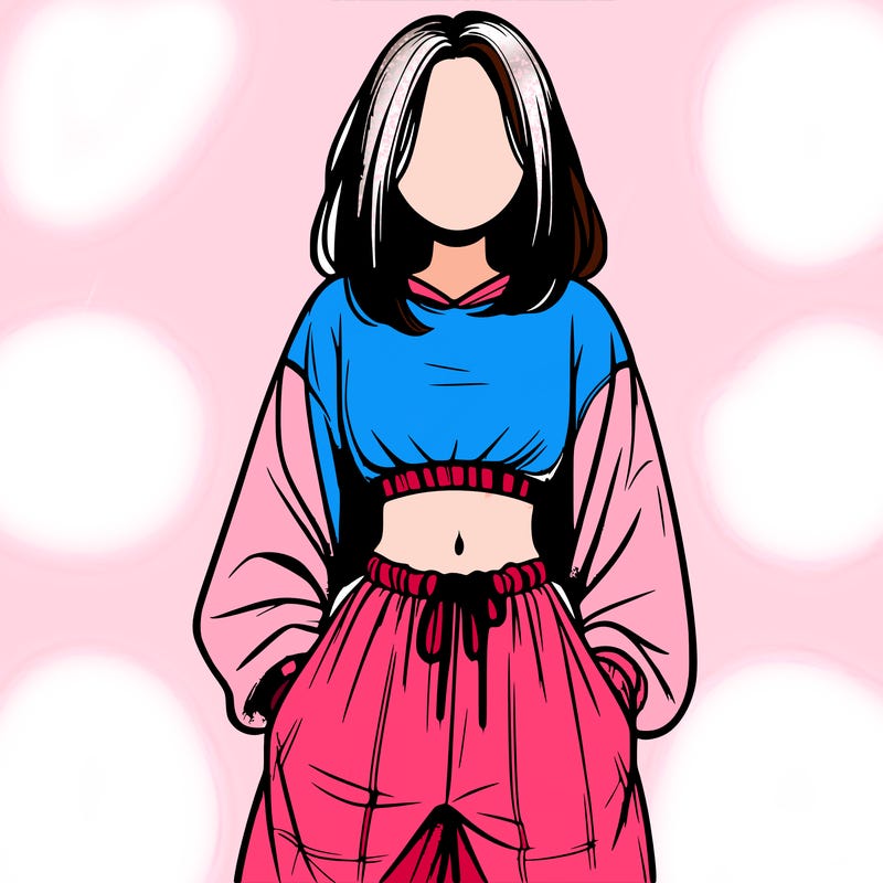 realistic girl faceless with baggy pants and a crop top