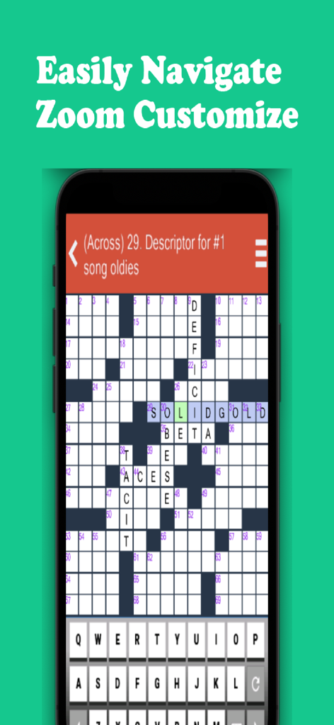Crossword Daily: Word Puzzle - Crossword Daily app interface showing a puzzle grid with clue and keyboard for easy navigation