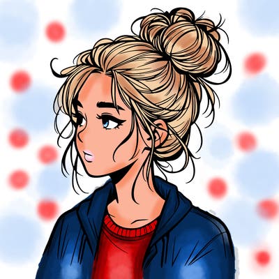 realistic teenage girl with a messy bun