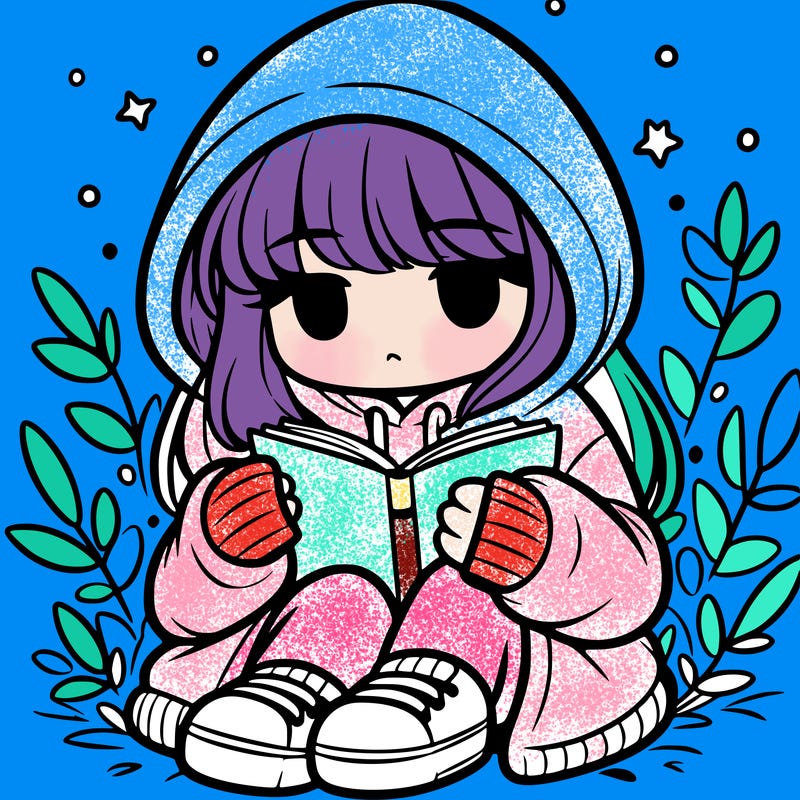 girl in oversized hoodie reading a book