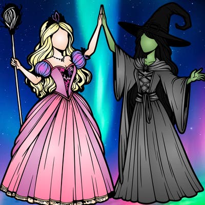 detailed realistic split of a princess and a witch