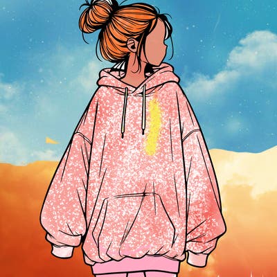 realistic girl with a oversized sweatshirt on and a bun