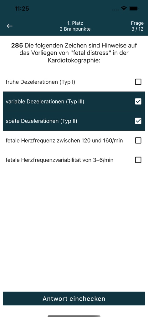 IU-BrainYoo - IU-BrainYoo mobile app screen showing a multiple choice exam question for university students