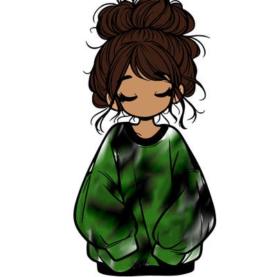 girl with baggy sweatshirt and messy bun