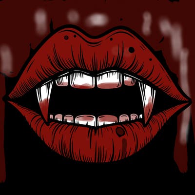 lips with vampire teeth