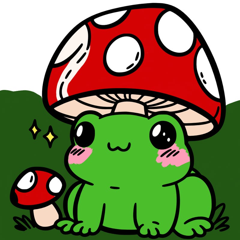 a cute frog with a mushroom hat