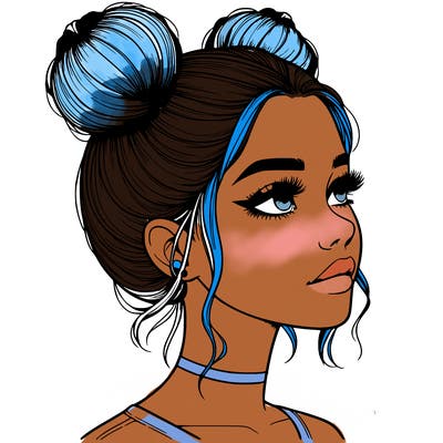 realistic girl with buns on the top of her head