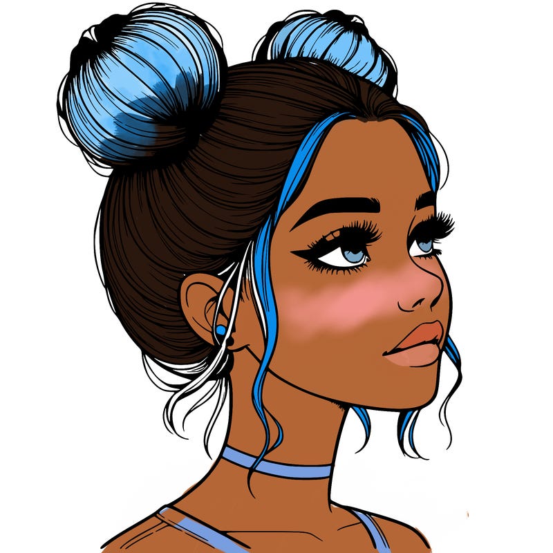 realistic girl with buns on the top of her head