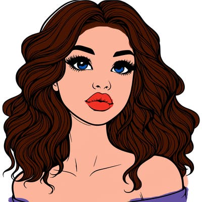 realistic girl with wavy hair and lips