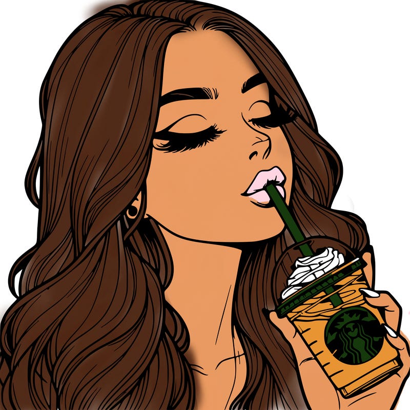 realistic girl drinking starbucks