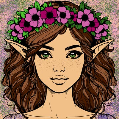 realistic female elf with flower crown