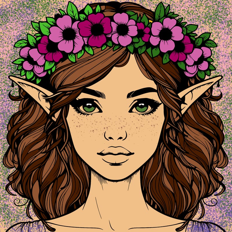 realistic female elf with flower crown