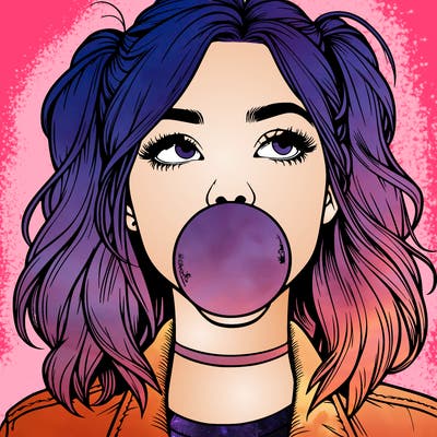 realististic girl blowing bubble -gum