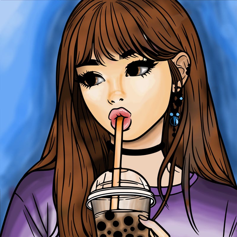 aesthetic realistic girl drinking boba