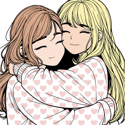 realistic two girls hugging