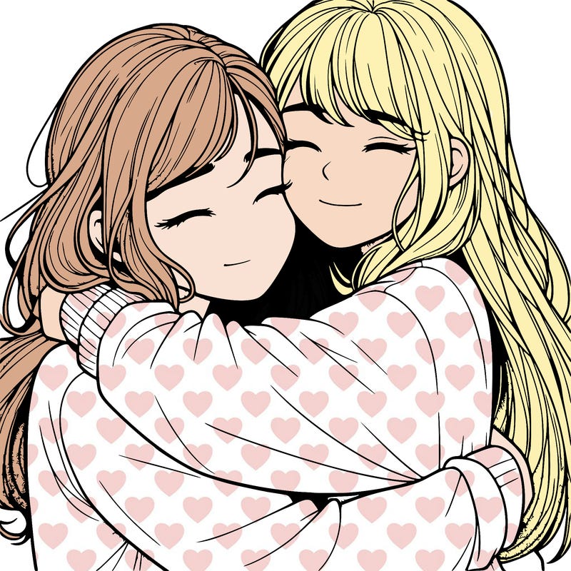 realistic two girls hugging
