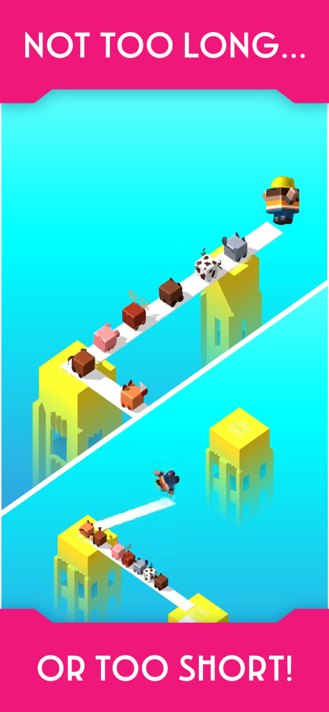 PLANK! - PLANKアーケードゲーム。黄色い塔の間をキャラクターたちが板の橋を歩いている