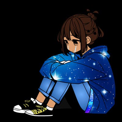 sad anime girl sitting alone