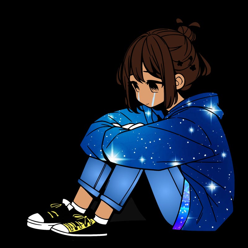 sad anime girl sitting alone