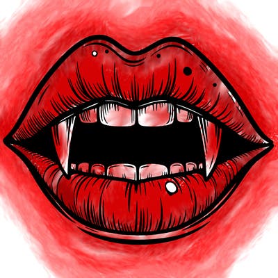 lips with vampire teeth