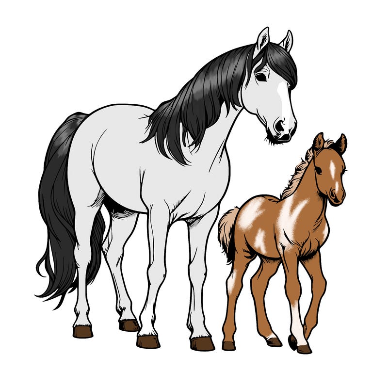 realistic horse and foal