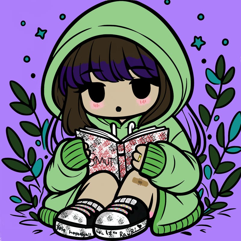 girl in oversized hoodie reading a book