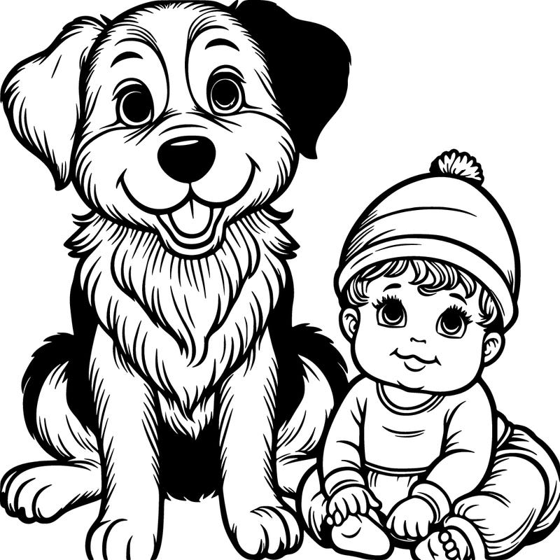 realistic dog and baby