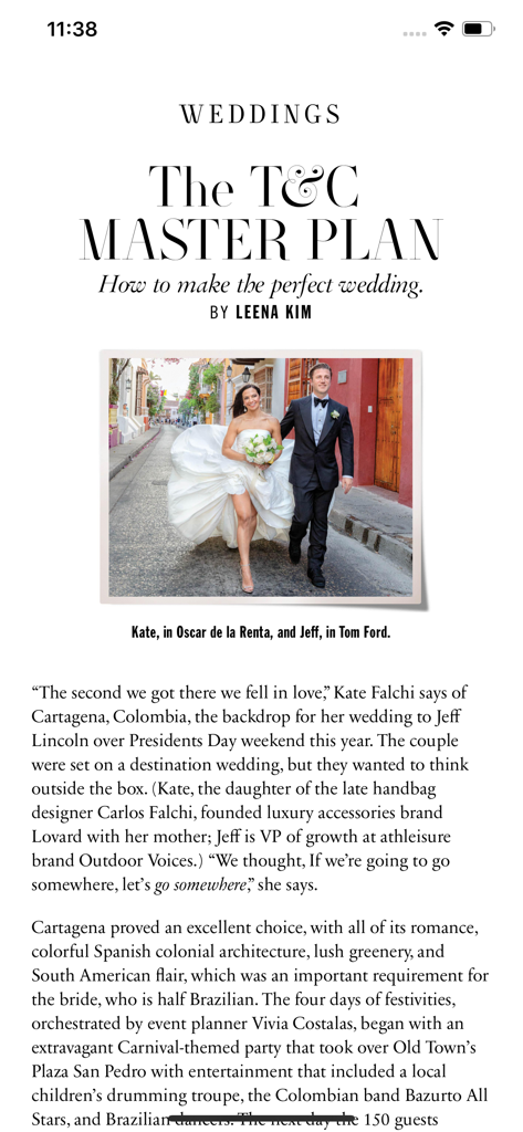 Town & Country Magazine US - Luxury wedding article in Town and Country Magazine featuring a couple in designer fashion
