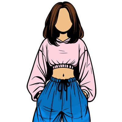 realistic girl faceless with baggy pants and a crop top