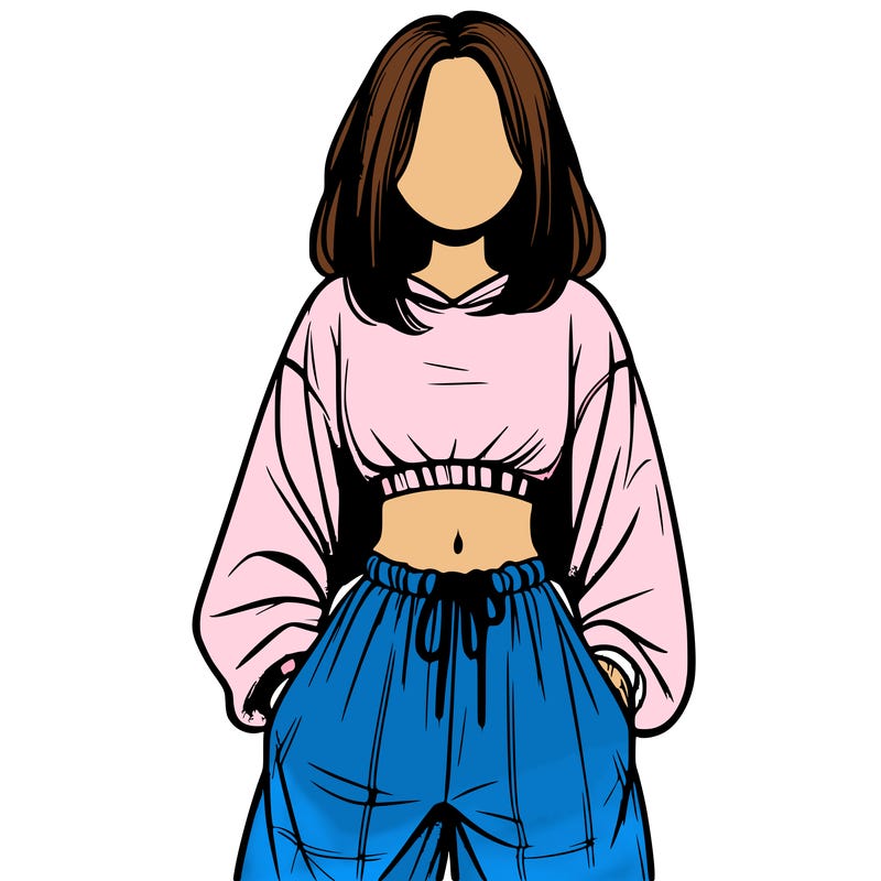 realistic girl faceless with baggy pants and a crop top